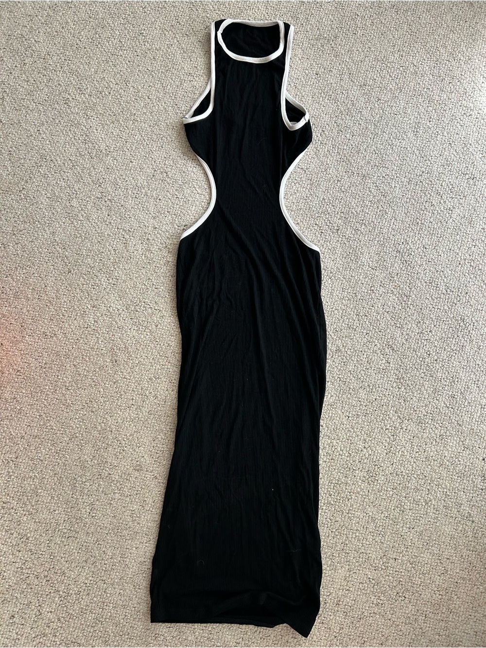 Source Unknown Black Backless Bodycon Dress with White Trim
